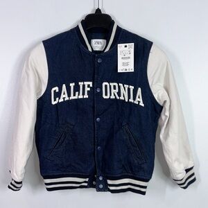 Zara denim kids unisex bomber jacket size 9-10